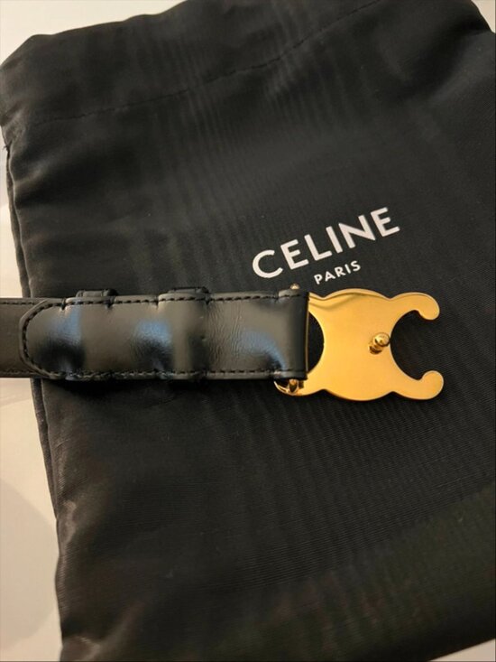 CELINE Black Calfskin Belt with Arc de Triomphe Buckle Size 90